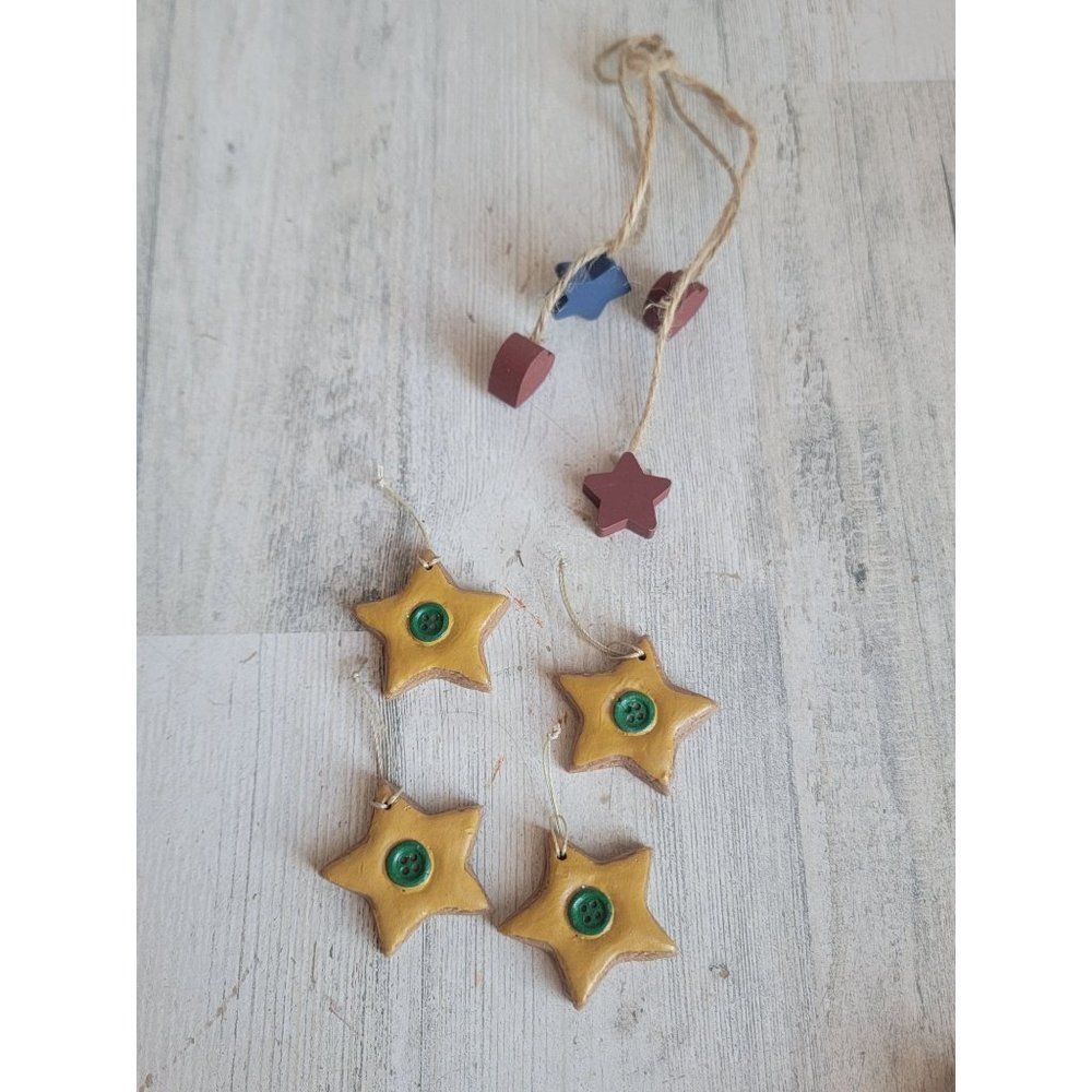 Gingerbread star cookie button heart ornament Xmas set